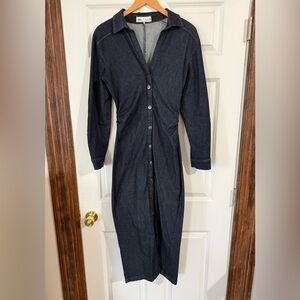 Zara Dark Blue Long Sleeve Button-Down Dress